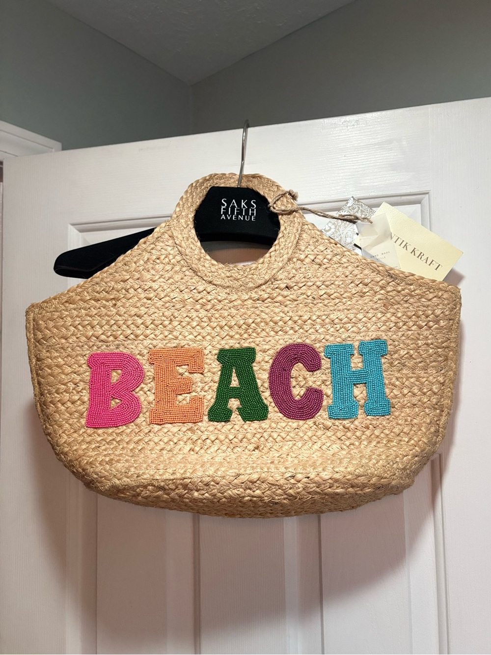 ☀️NWT ‘ANTIK KRAFT ‘ TOTE WITH BEADED ‘BEACH’ CUTE+PERFECT SUMMER ACCESSORY